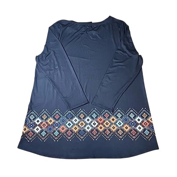 NWT Nanu Womens Dress Tunic 2X Round Neck Long Sleeve Stretch Aztec Tribal - Picture 6 of 8